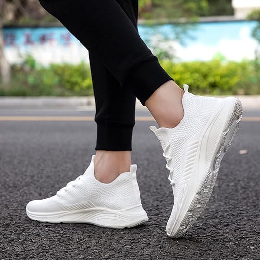 Men's breathable knitted lace-up running shoes